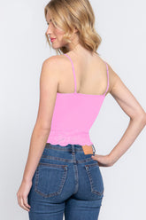 ACTIVE BASIC V-Neck Lace Detail Ribbed Seamless Cami - Versatile & Flattering Women's Top